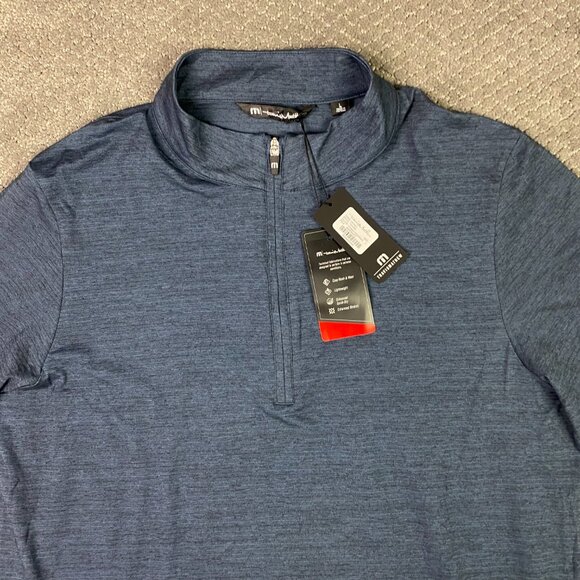 Travis Mathew Havasu 1/4 Zip Pullover Men's Large Indigo Black Golf Performance - Picture 2 of 13